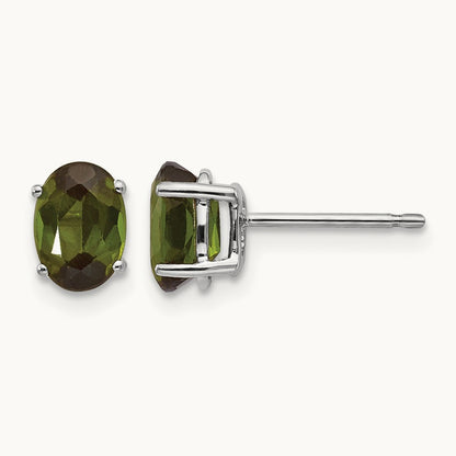 Green Tourmaline Earrings, 14K White Gold