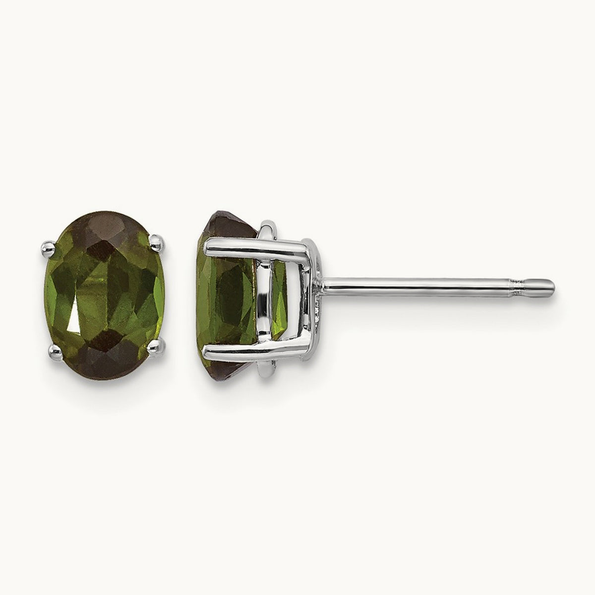 Green Tourmaline Earrings, 14K White Gold