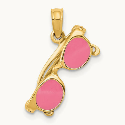 3-D Pink Enameled Moveable Sunglasses Pendant, 14K