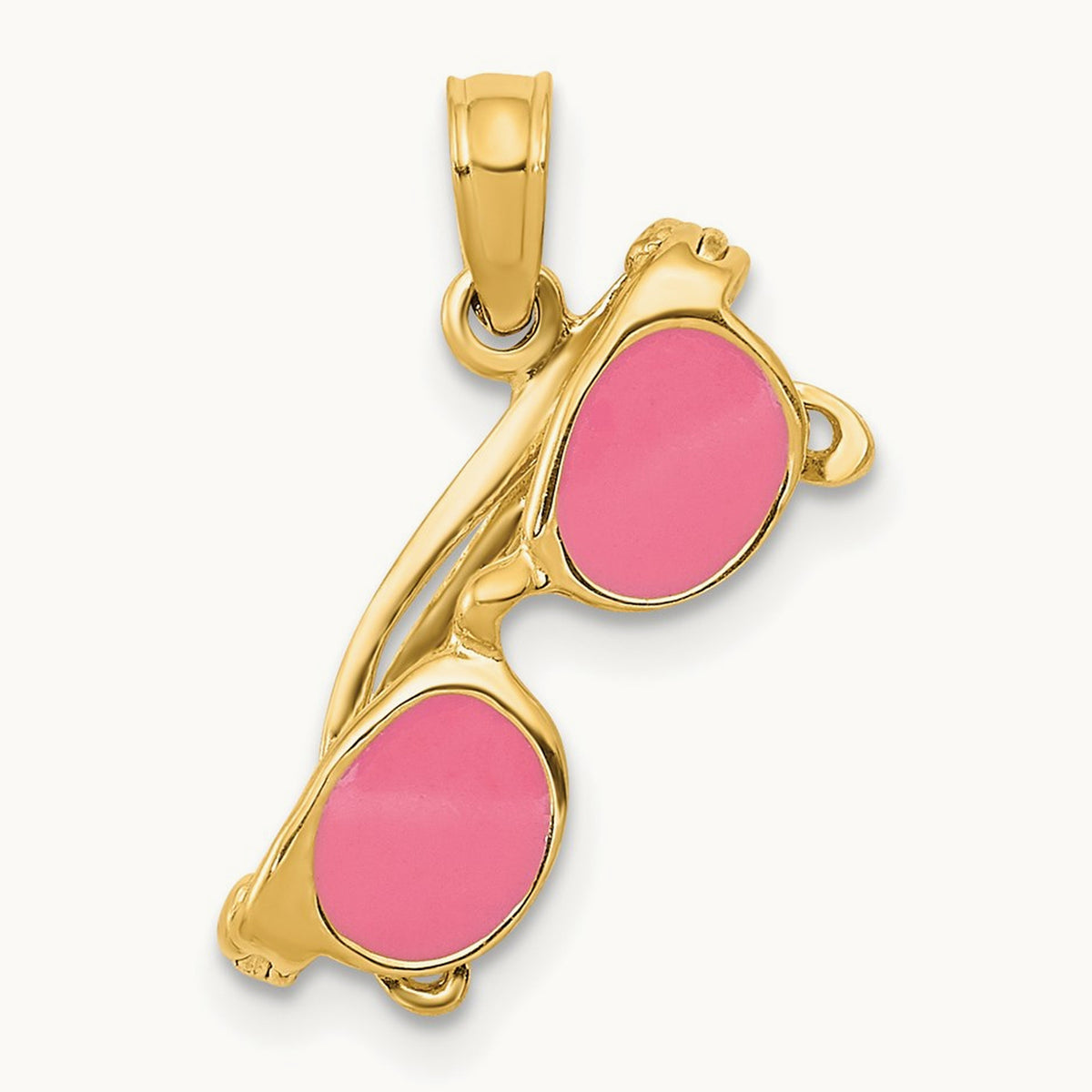 3-D Pink Enameled Moveable Sunglasses Pendant, 14K