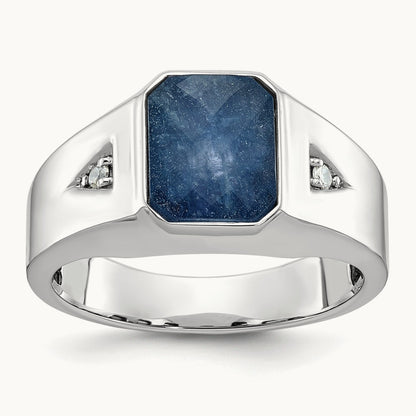IBGoodman Sapphire Doublet/Diamond Complete Ring, 14K White Gold