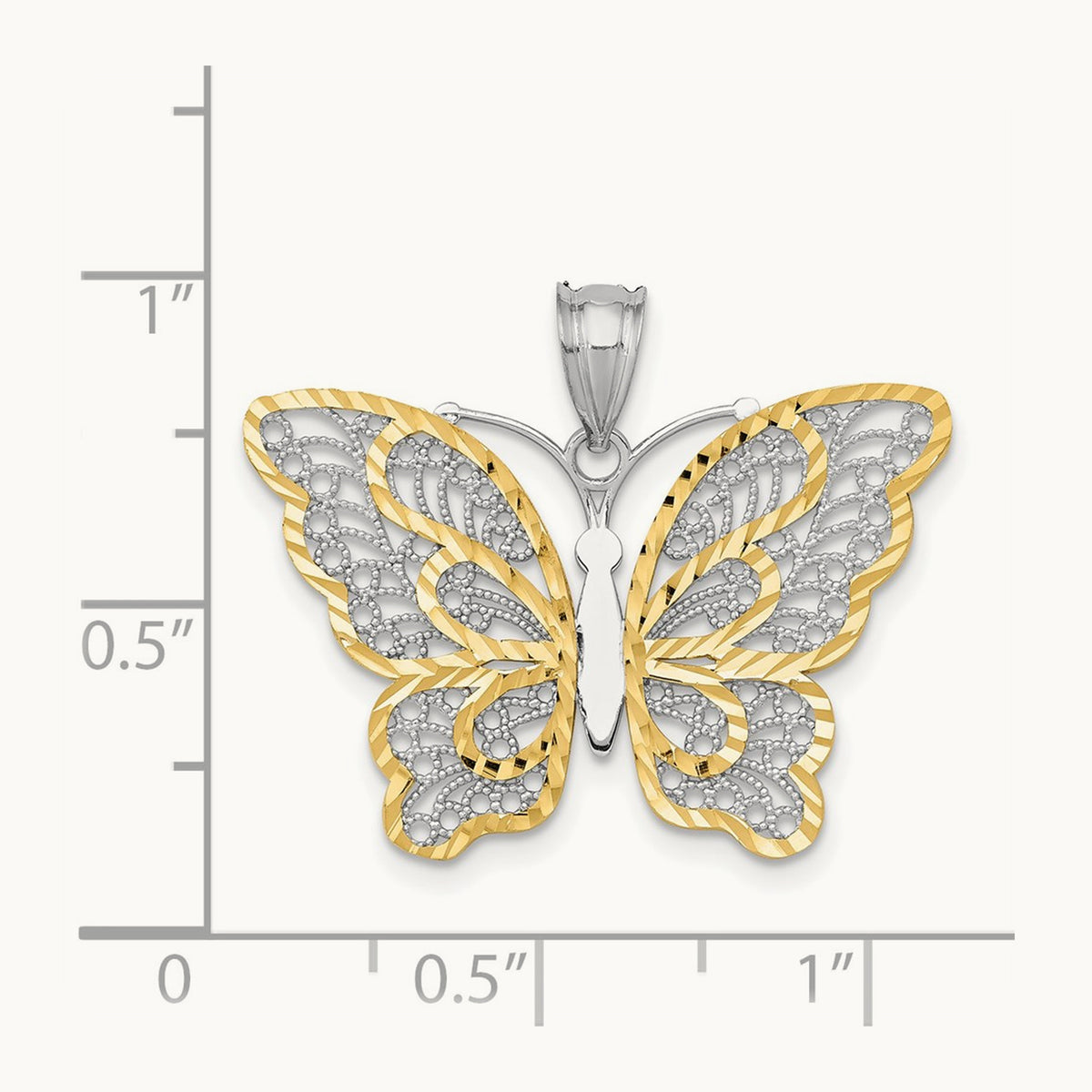 Polished Filigree Butterfly Pendant — 14K White Gold