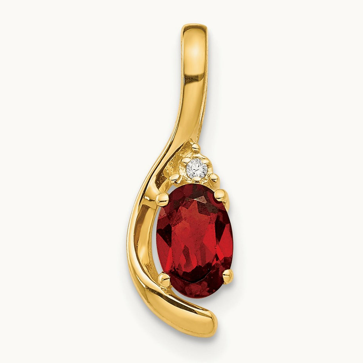Garnet and Diamond Pendant — 14K Yellow Gold