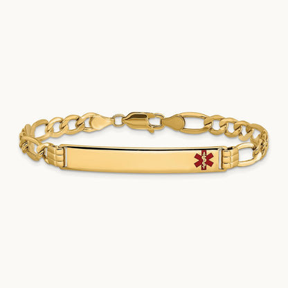 Semi-Solid Medical Polished Red Enamel Figaro ID Bracelet, 14K