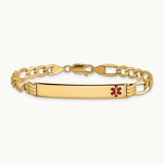 Semi-Solid Medical Polished Red Enamel Figaro ID Bracelet, 14K