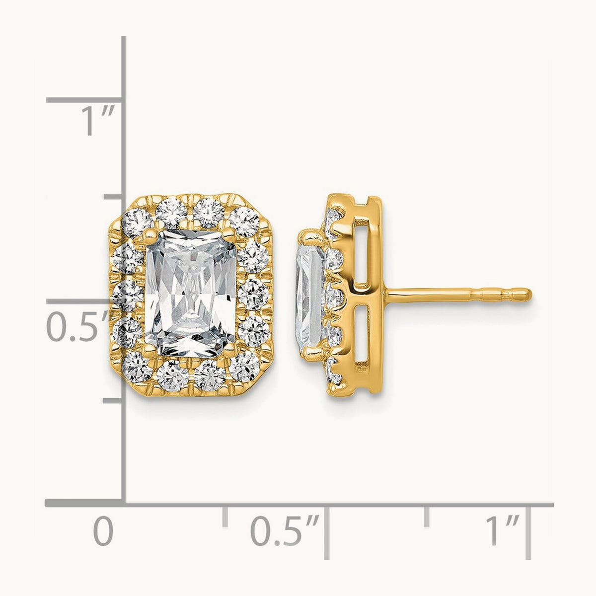 Radiant Halo Post Earrings, 0.50-8.50 ct tw Lab-Grown Diamond — 3 7/8 ct, 14K Yellow Gold