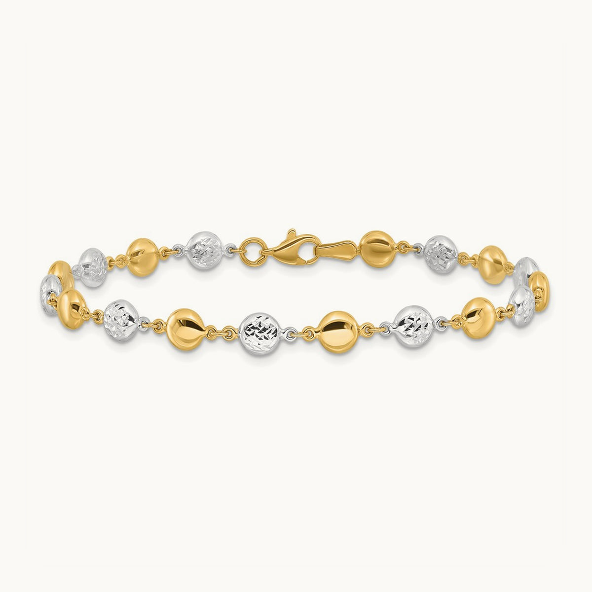 Polished and Diamond-cut Puffed Circles Bracelet, 14K Two-tone