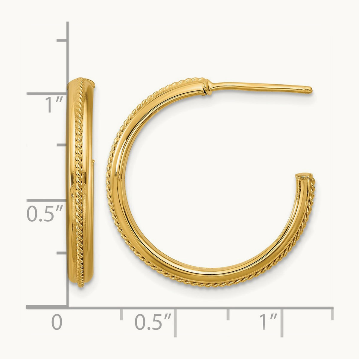 Polished and Textured Round J-Hoop Earrings — 24mm