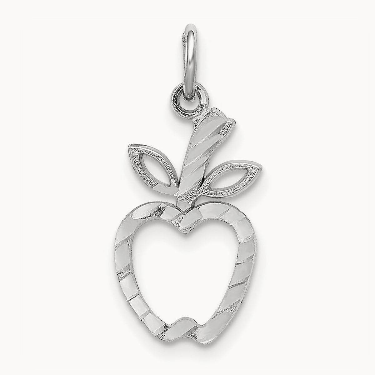 Diamond-cut Apple Charm, 14K White Gold