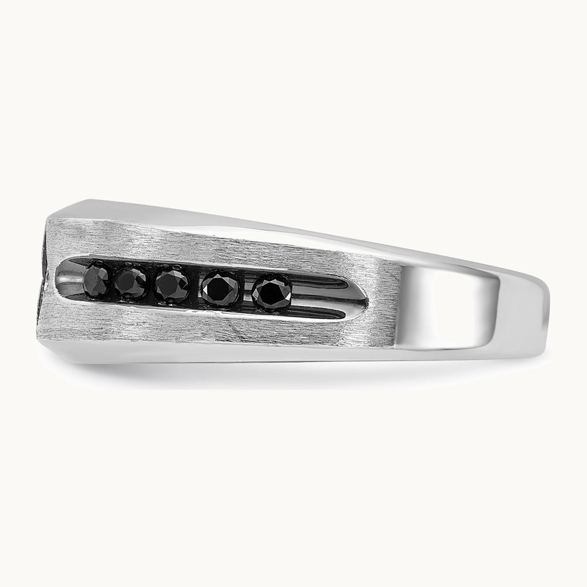 IBGoodman 14K White Gold with Black Rhodium Polished Satin and Grooved 1/2 Carat AA Quality Black and White Diamond Ring