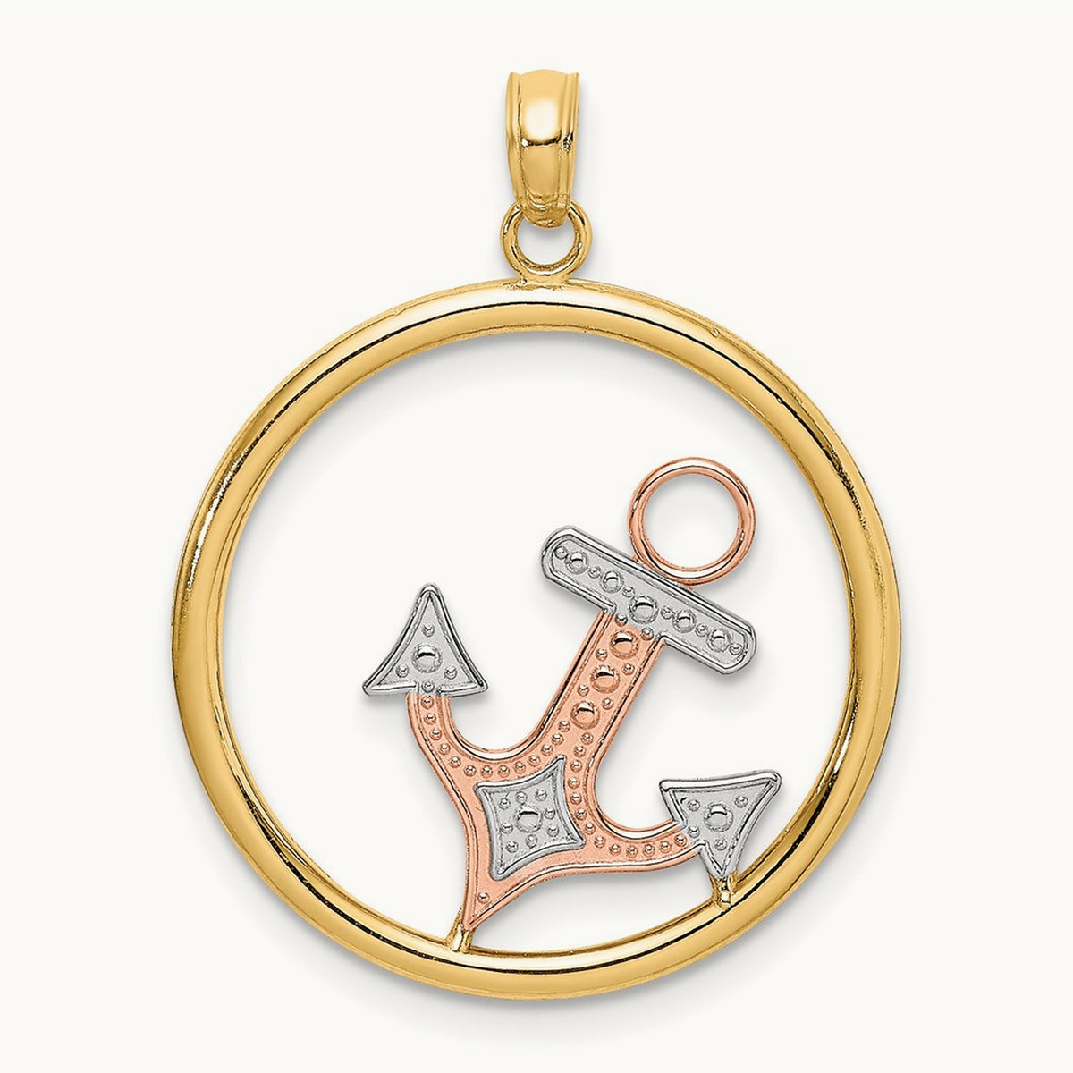 w/White Rhodium Anchor In Circle Charm, 14K Two-tone
