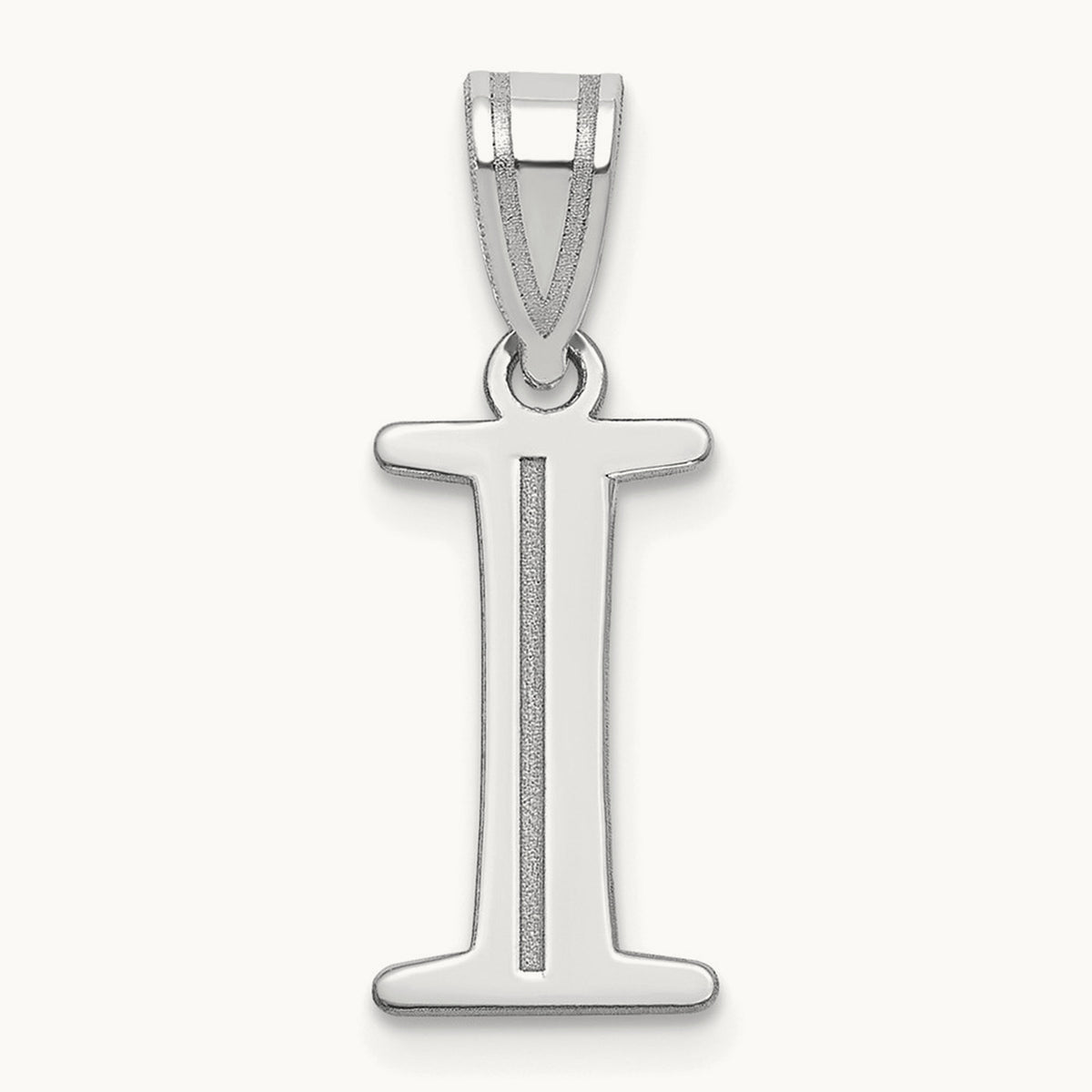 Polished Etched Letter I Initial Pendant, 14K White Gold