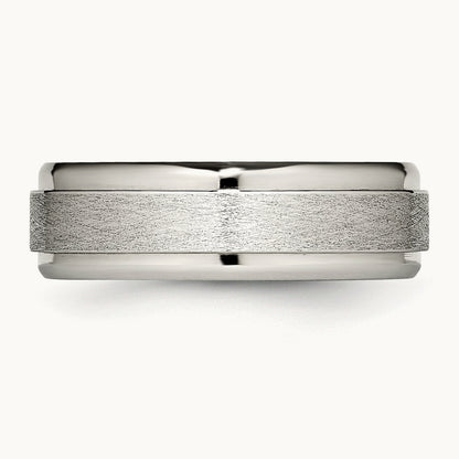 Brushed and Polished Ridged Edge Band, 7mm, Stainless Steel
