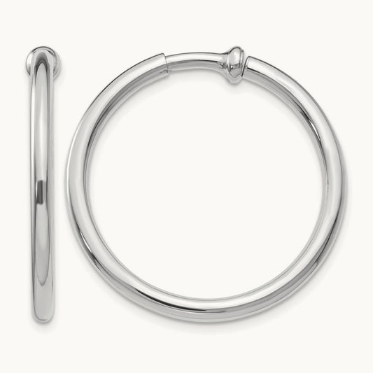 Non-pierced Earring Hoops Earrings, 14K White Gold