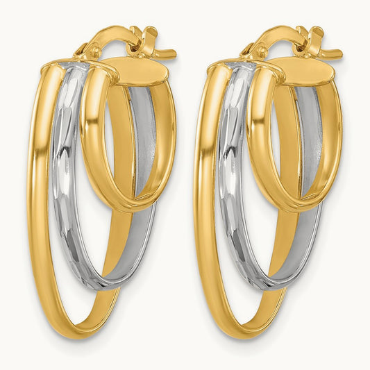 W/White Rhodium Polished 3-row Oval Hoop Earrings, 10K — Leslie's