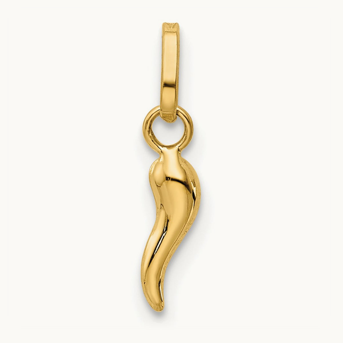 3D Italian Horn Charm — 14K Yellow Gold, 12mm
