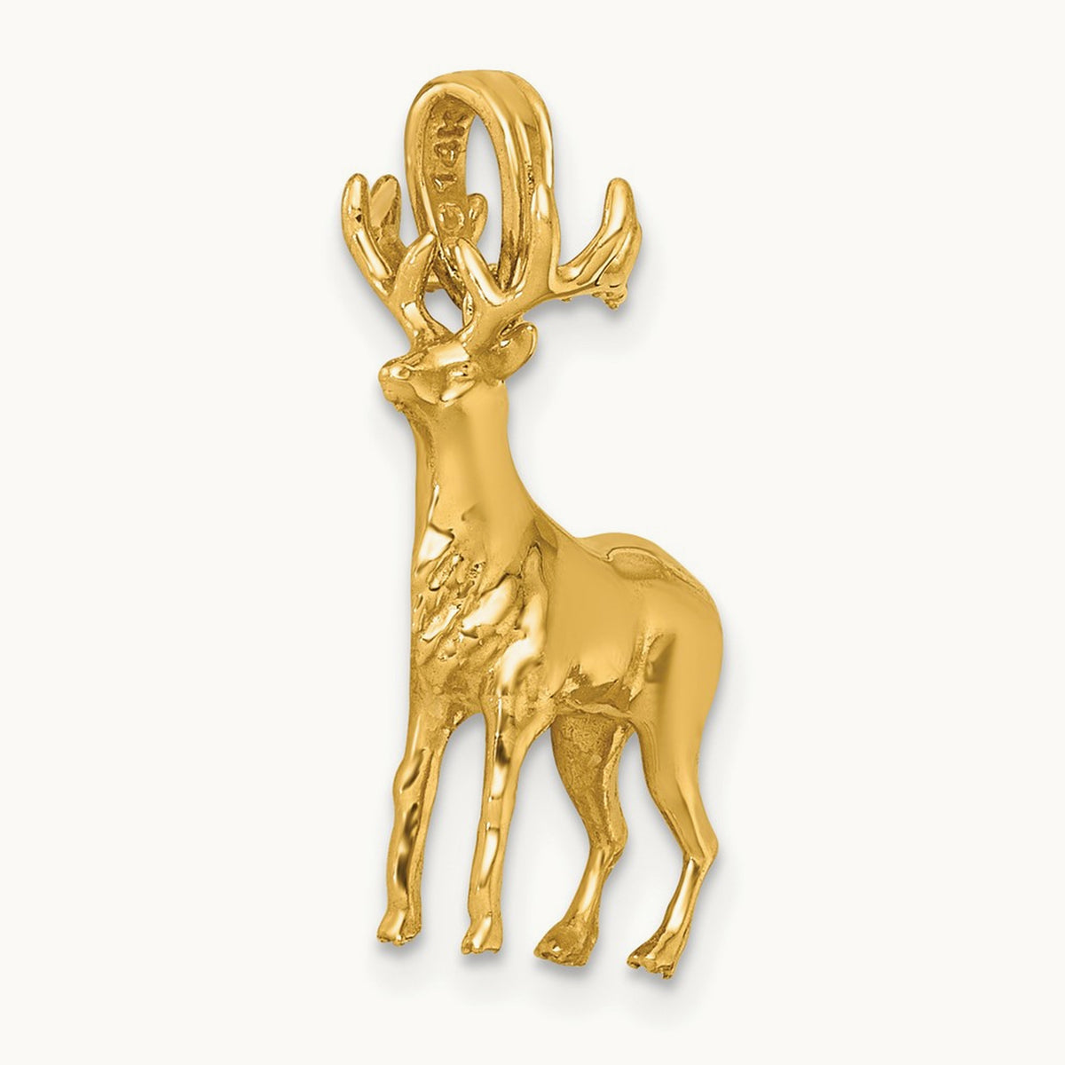 Polished 3-D Reindeer Charm, 14K
