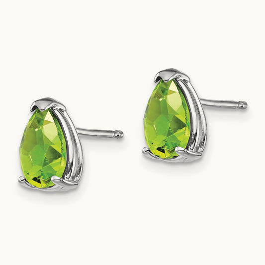 8x5mm Pear Peridot Earrings, 14K White Gold