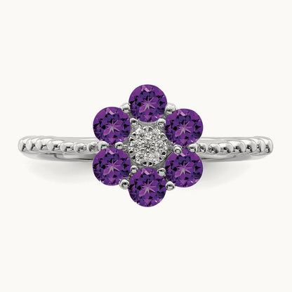 Amethyst and Diamond Floral Ring, 14K White Gold