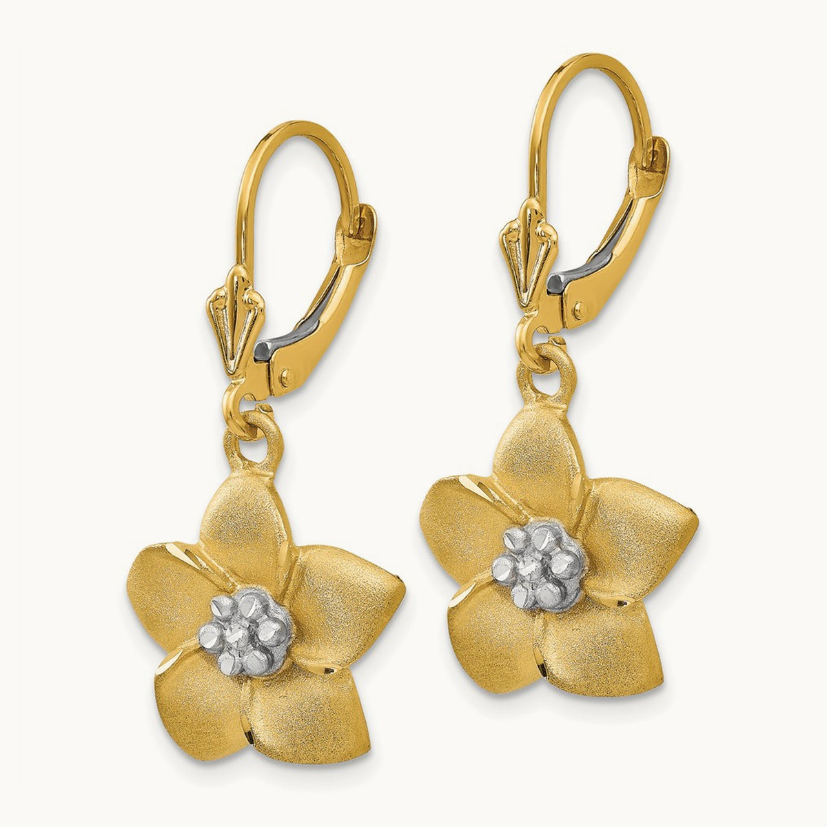 Plumeria Earrings, 14K with Rhodium