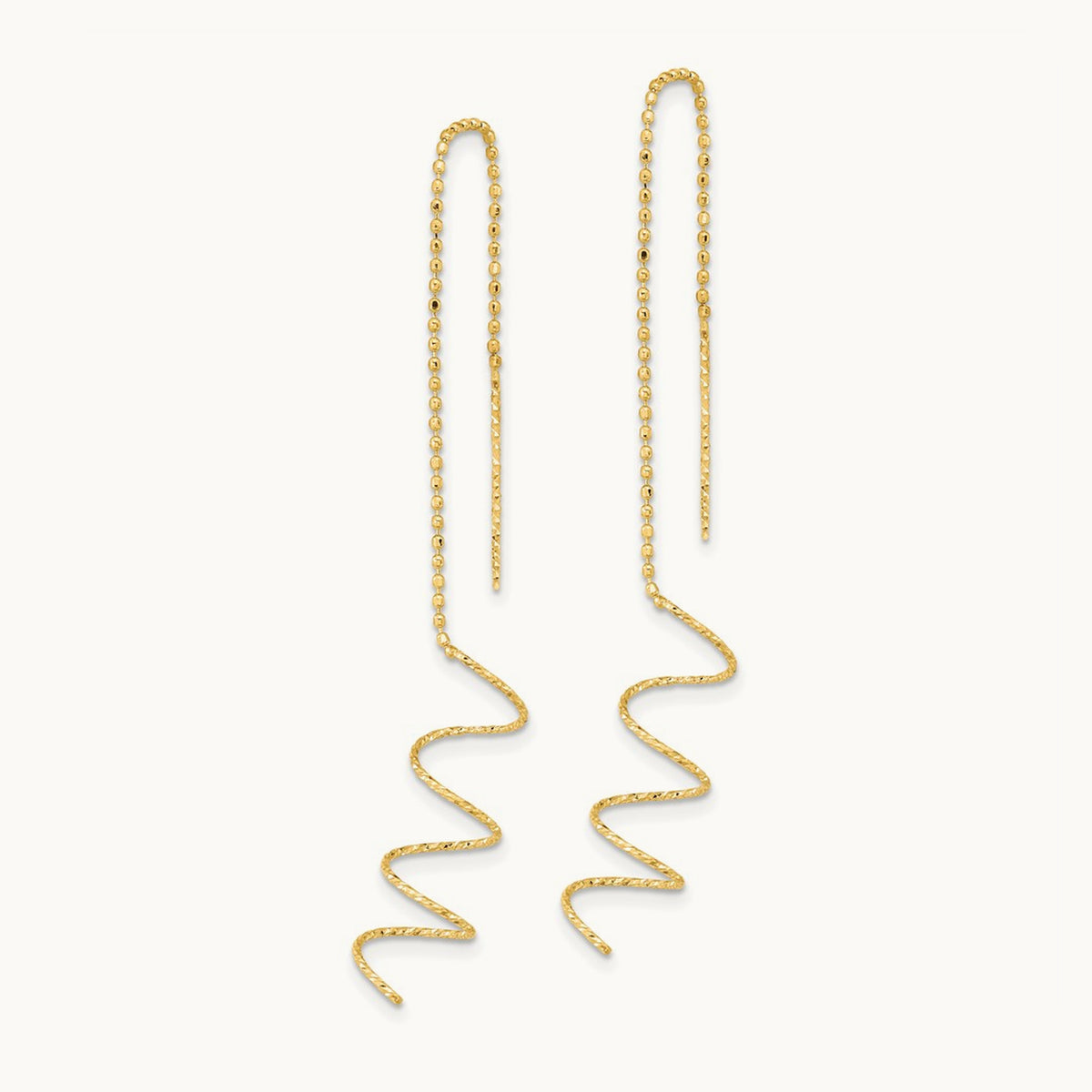 Polished Diamond-cut Spiral Threader Earrings — 14K Yellow Gold
