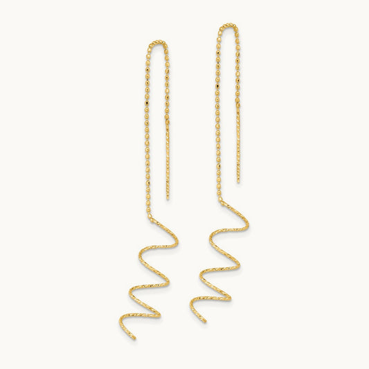 Polished Diamond-cut Spiral Threader Earrings — 14K Yellow Gold