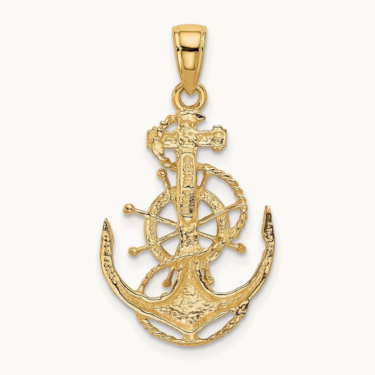 Medium Anchor with Wheel Pendant — 14K Yellow Gold