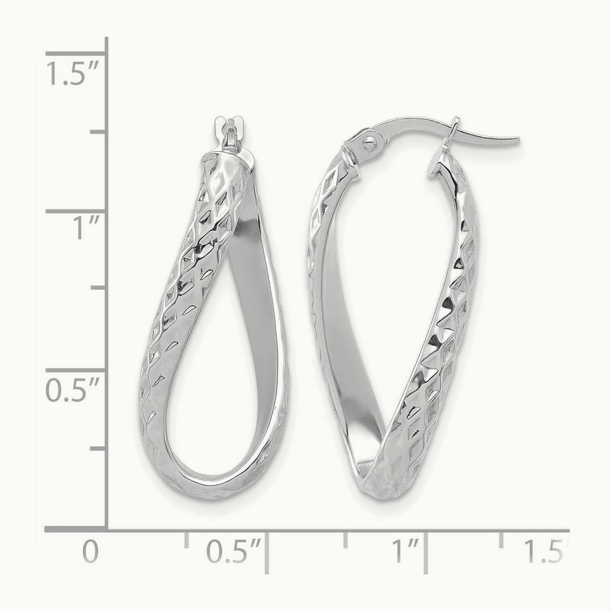 w/ White Rhodium Plating Polished & D/C Twist Hoop Earrings, 14K — Leslie's