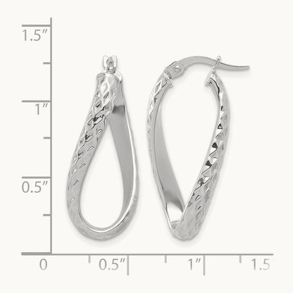 w/ White Rhodium Plating Polished & D/C Twist Hoop Earrings, 14K — Leslie's