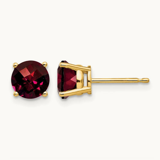 Garnet Checker Earrings, 6mm, 14K