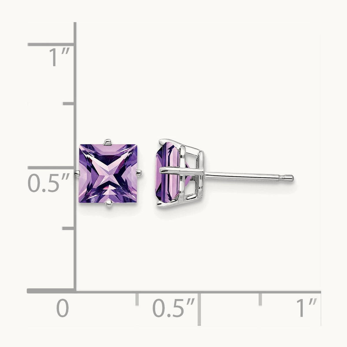 Princess Cut Amethyst Earrings, 6mm, 14K White Gold