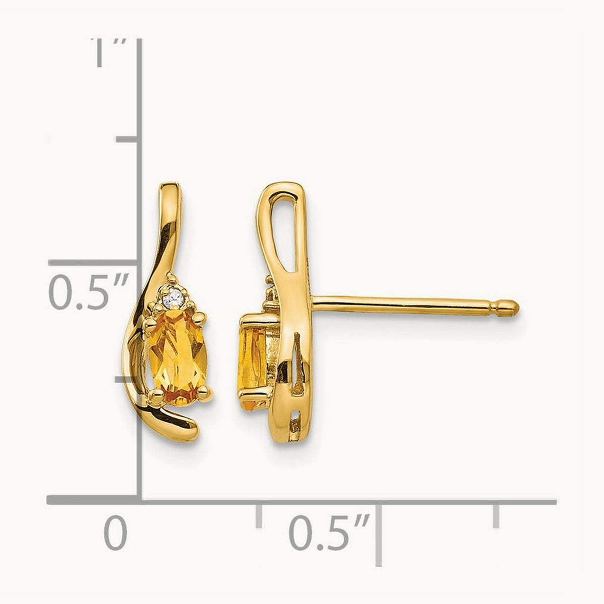 Citrine and Diamond Post Earrings — 14K Yellow Gold