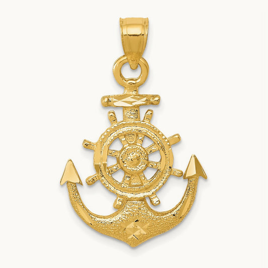 Satin Diamond-cut Anchor Pendant, 14K