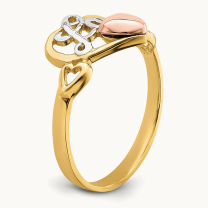 w/Rhodium Love Heart Ring, 14K Yellow with Rose Gold