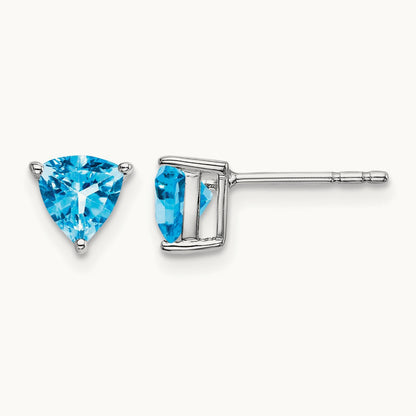 Trillion Blue Topaz Earrings, 14K White Gold