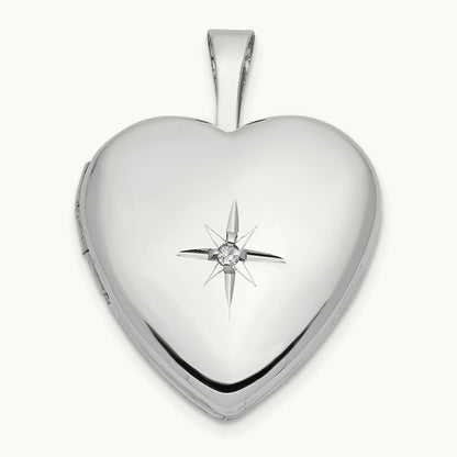 .01ct. Diamond Heart Locket, 16mm, 14K White Gold
