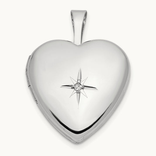 .01ct. Diamond Heart Locket, 16mm, 14K White Gold