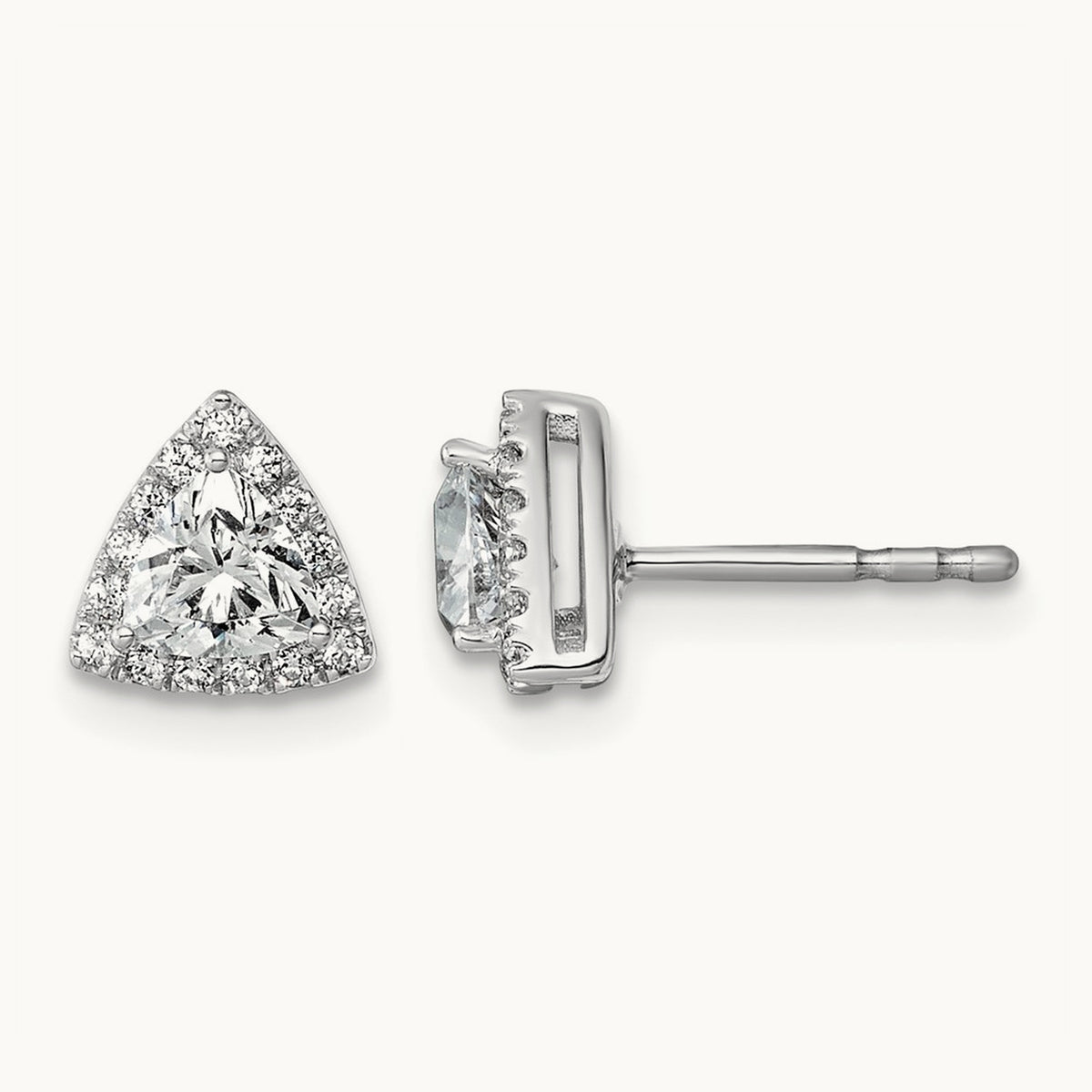 5/8ct Lab Grown Diamond VS/SI+ G+ Comp Trillion Halo Post Earrings, 14K White Gold