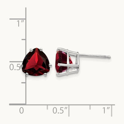 Garnet Trillion Stud Earrings, 14K White Gold