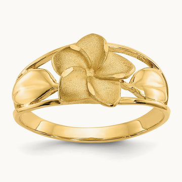 Satin & Diamond-Cut Plumeria Ring, 14K