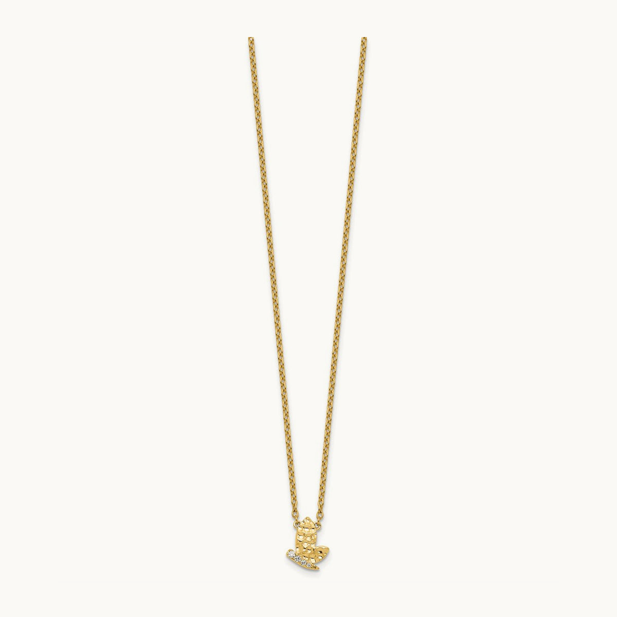 Polished and Hammered Diamond Butterfly Necklace, 14K