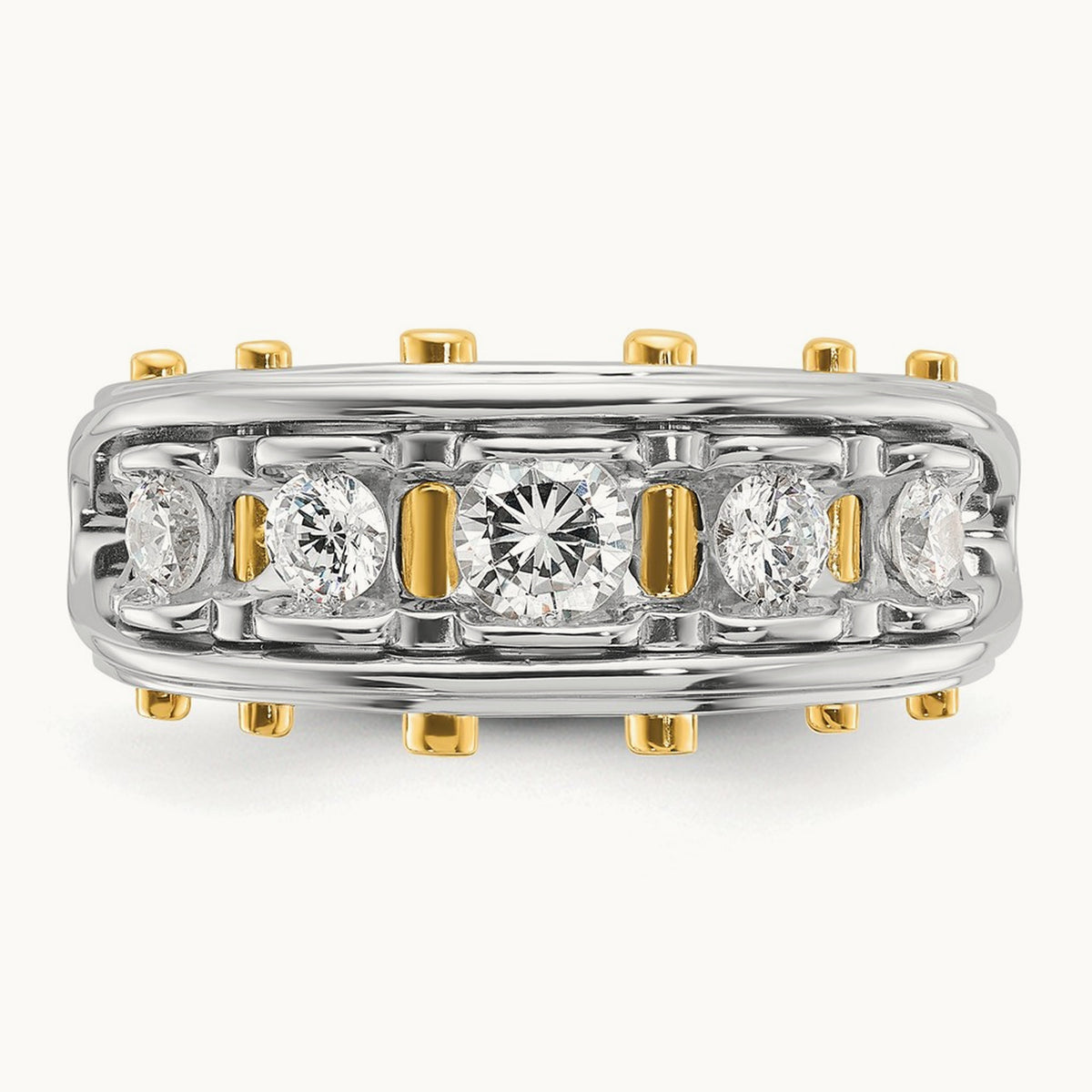 IBGoodman Men's Polished and Cut-Out 5-Stone Dia Ring, 14K Two-tone