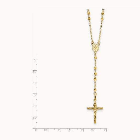 Mirror Beaded Semi-solid Rosary Necklace, 3mm, 14K