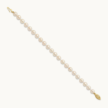 6- Round White Saltwater Akoya Cultured Pearl Bracelet, 7mm, 14K