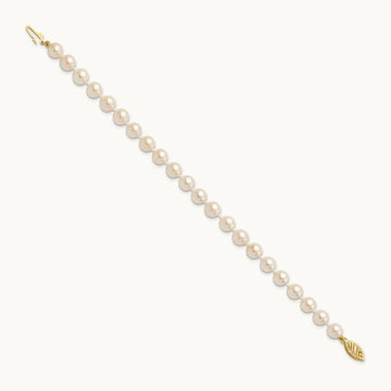 6- Round White Saltwater Akoya Cultured Pearl Bracelet, 7mm, 14K