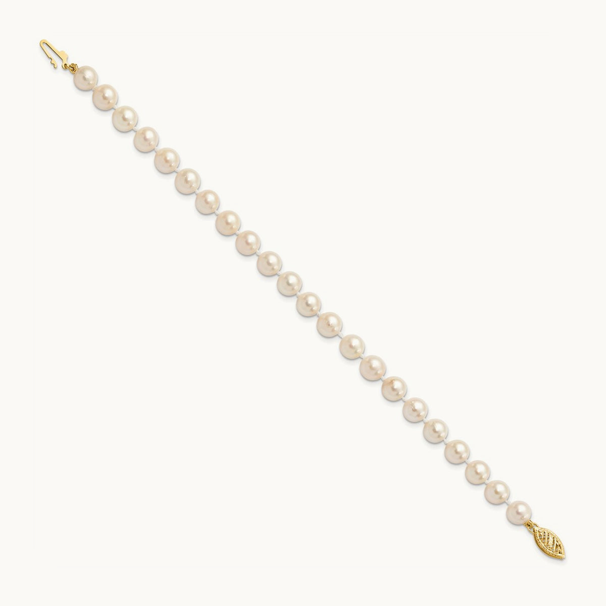 6- Round White Saltwater Akoya Cultured Pearl Bracelet, 7mm, 14K