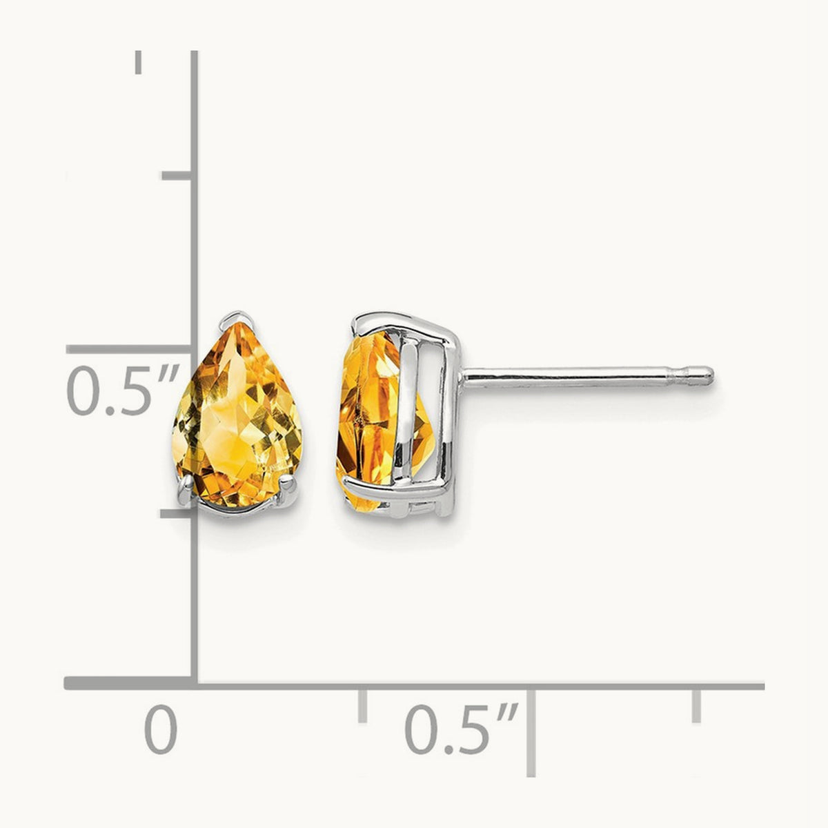 7x5mm Pear Citrine Earrings, 14K White Gold