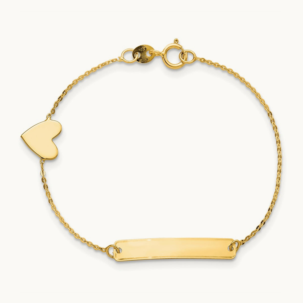 Polished 5.5in Heart ID Bracelet, 14K