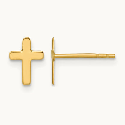 Polished Cross Post Earrings — 14K Yellow Gold