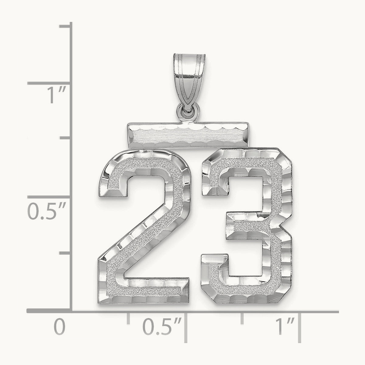 Large Brushed Diamond-cut Number 23 Charm — 14K White Gold